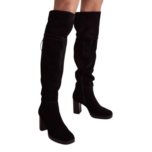 Free People SZ 39 US 9 Echo Black Suede Over The Knee Platform Heel Slouch Boot - Picture 14 of 16